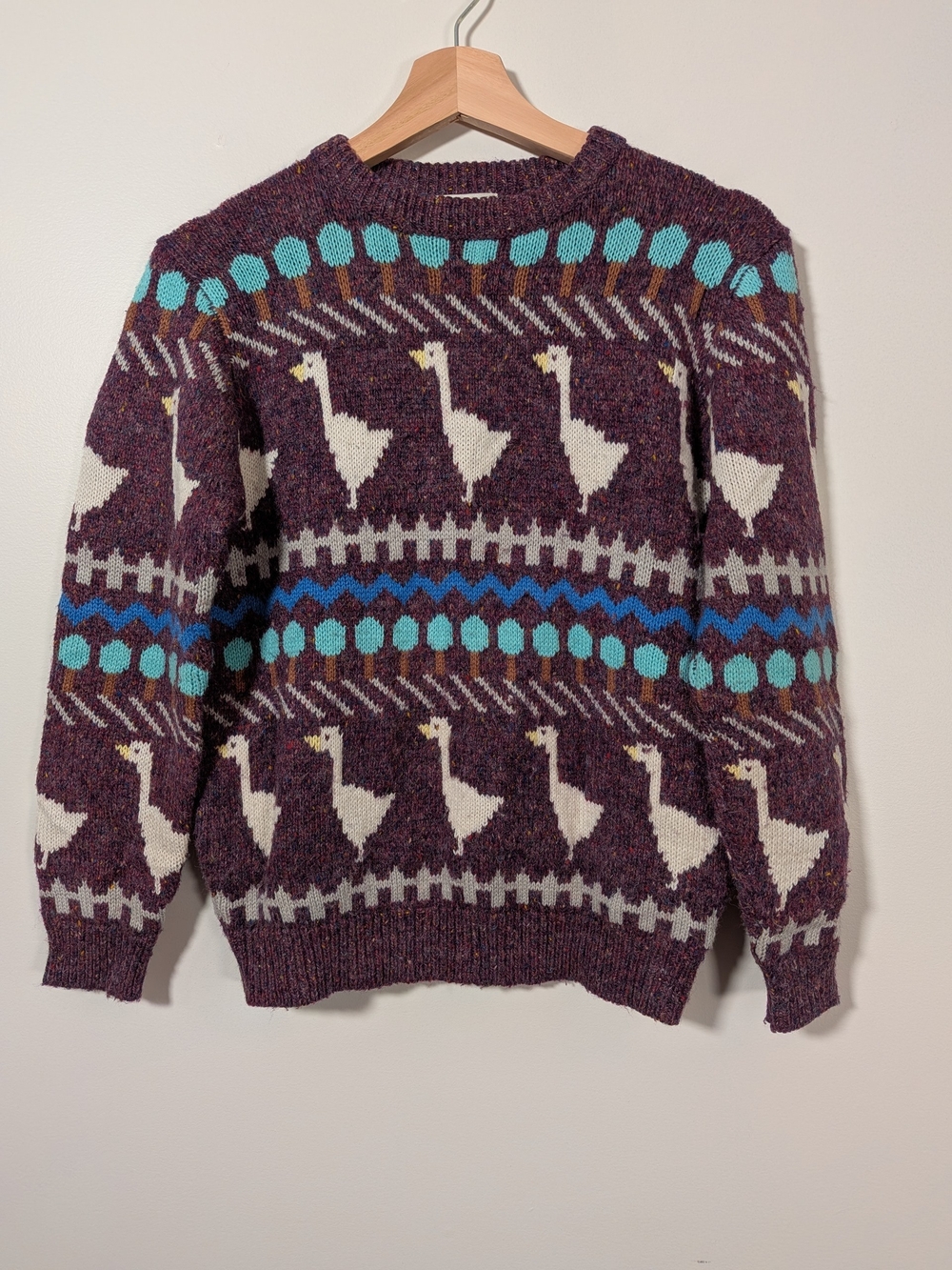 Vintage Hot Jazz By Christina Women's Crewneck Goose Sweater in Plum Size S-M
